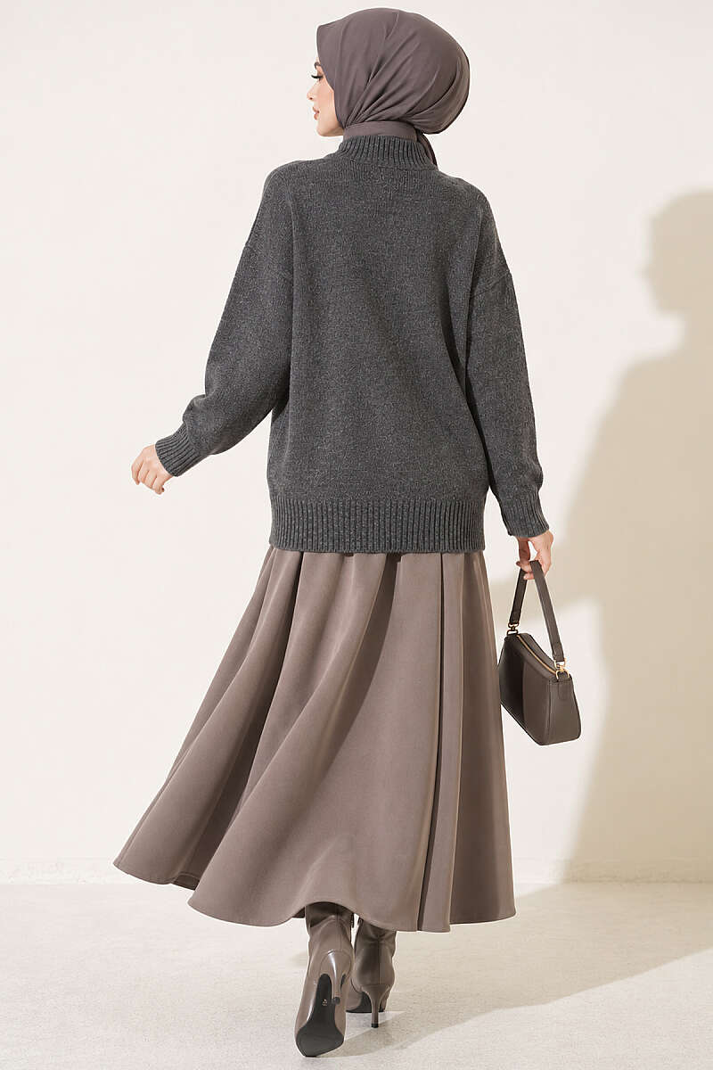 Basic Drop-Shoulder Knit Tunic Smoke – Bild 4