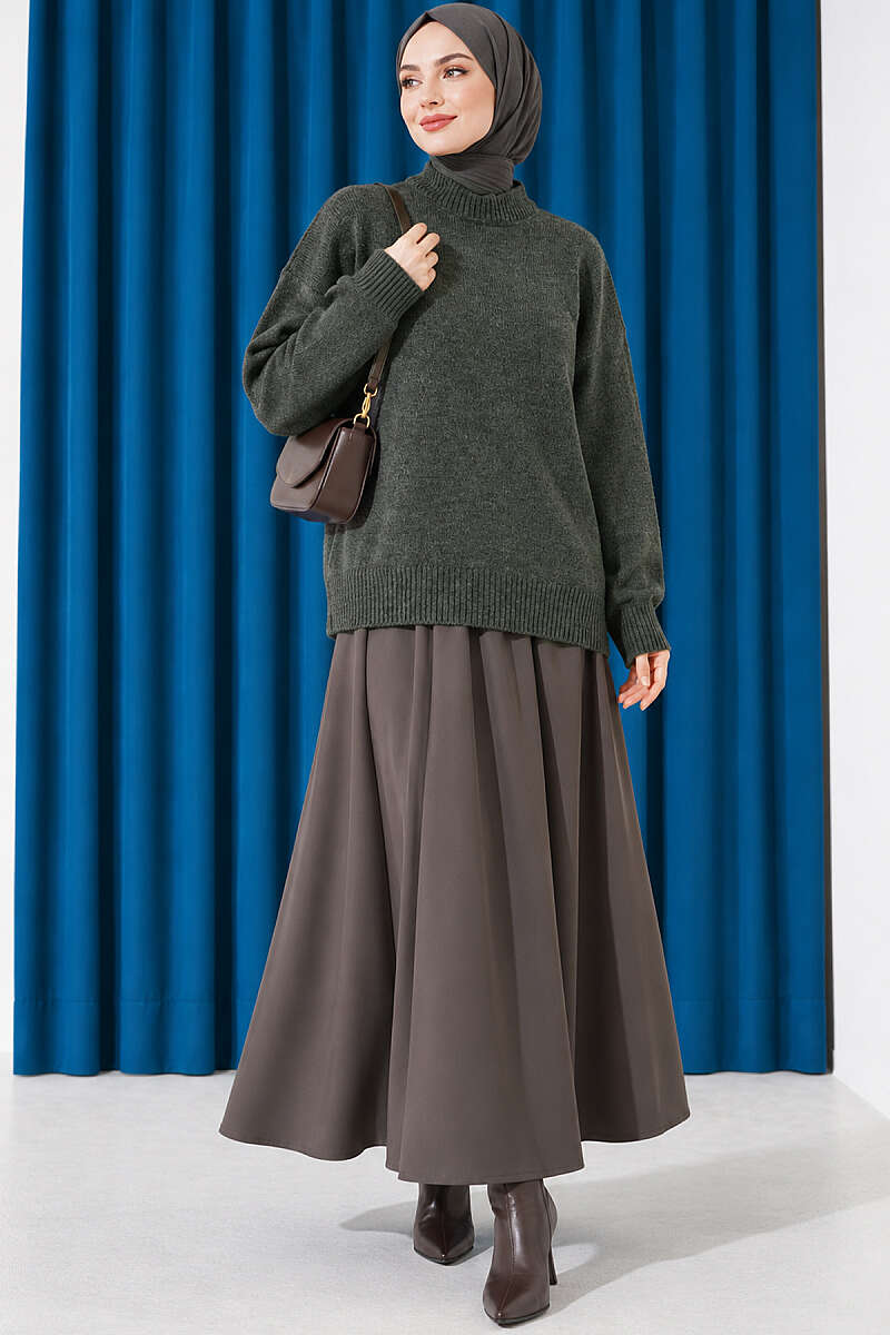 Basic Drop-Shoulder Knit Tunic Khaki - Image 2