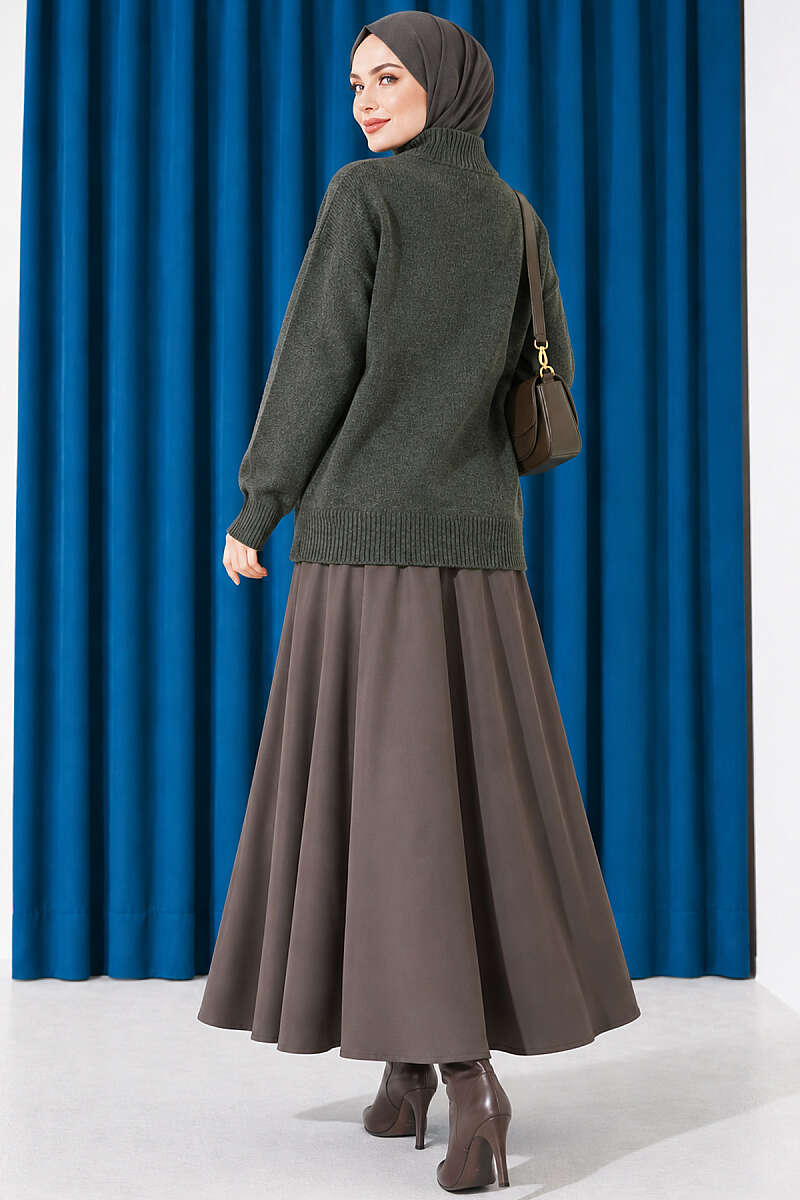 Basic Drop-Shoulder Knit Tunic Khaki - Image 3