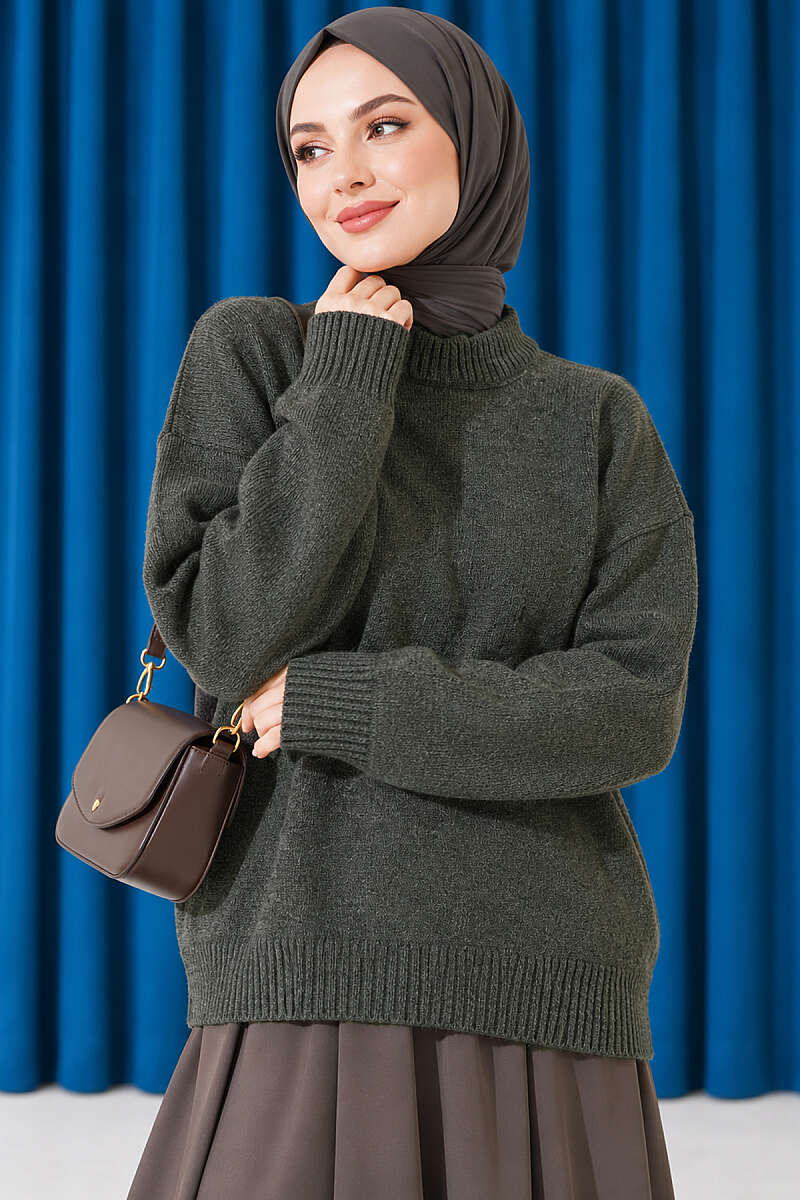 Basic Drop-Shoulder Knit Tunic Khaki - Image 4
