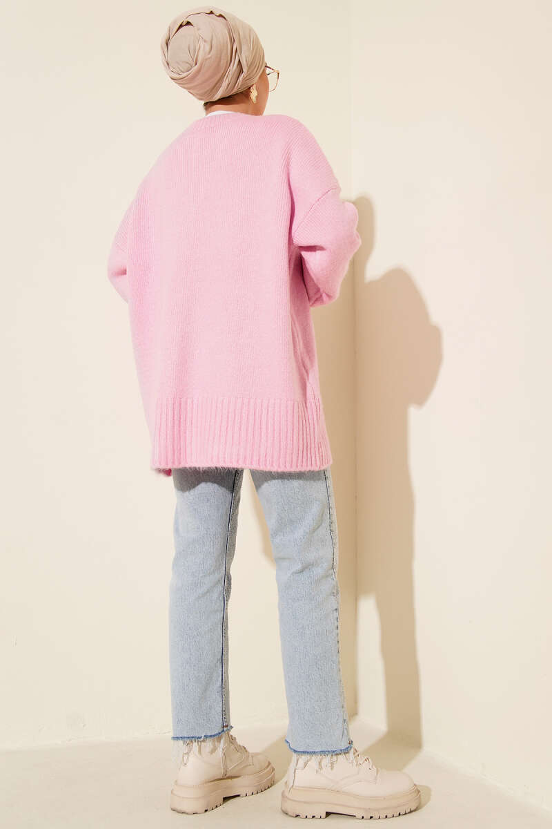Basic Oversized Knit Tunic Pink - الصورة 3