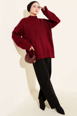 Alternative view of Basic Oversized Knit Tunic Burgundy