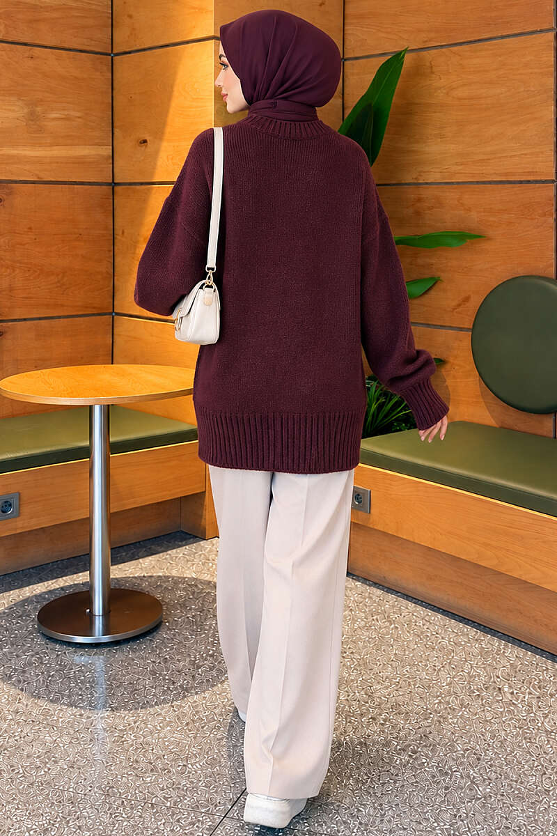 Basic Oversized Knit Tunic Plum - Image 4