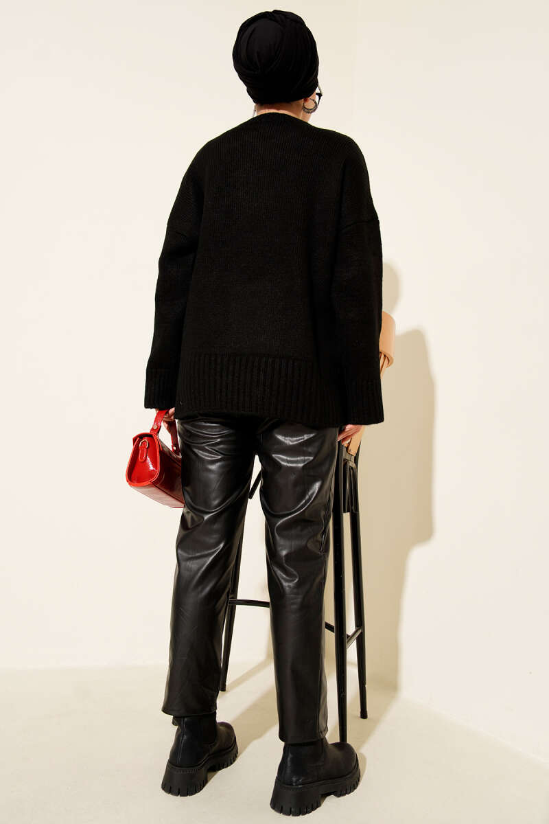 Basic Oversized Knit Tunic Black - immagine 3