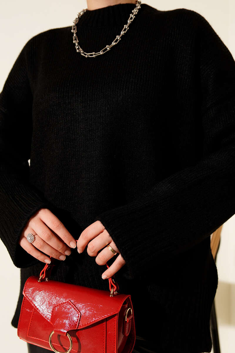 Basic Oversized Knit Tunic Black - immagine 4