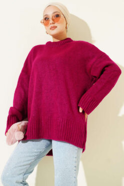 Basic Oversized Knit Tunic Cherry