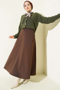 Alternative view of Basic Scuba Knit Hem Edge Skirt Dark Brown