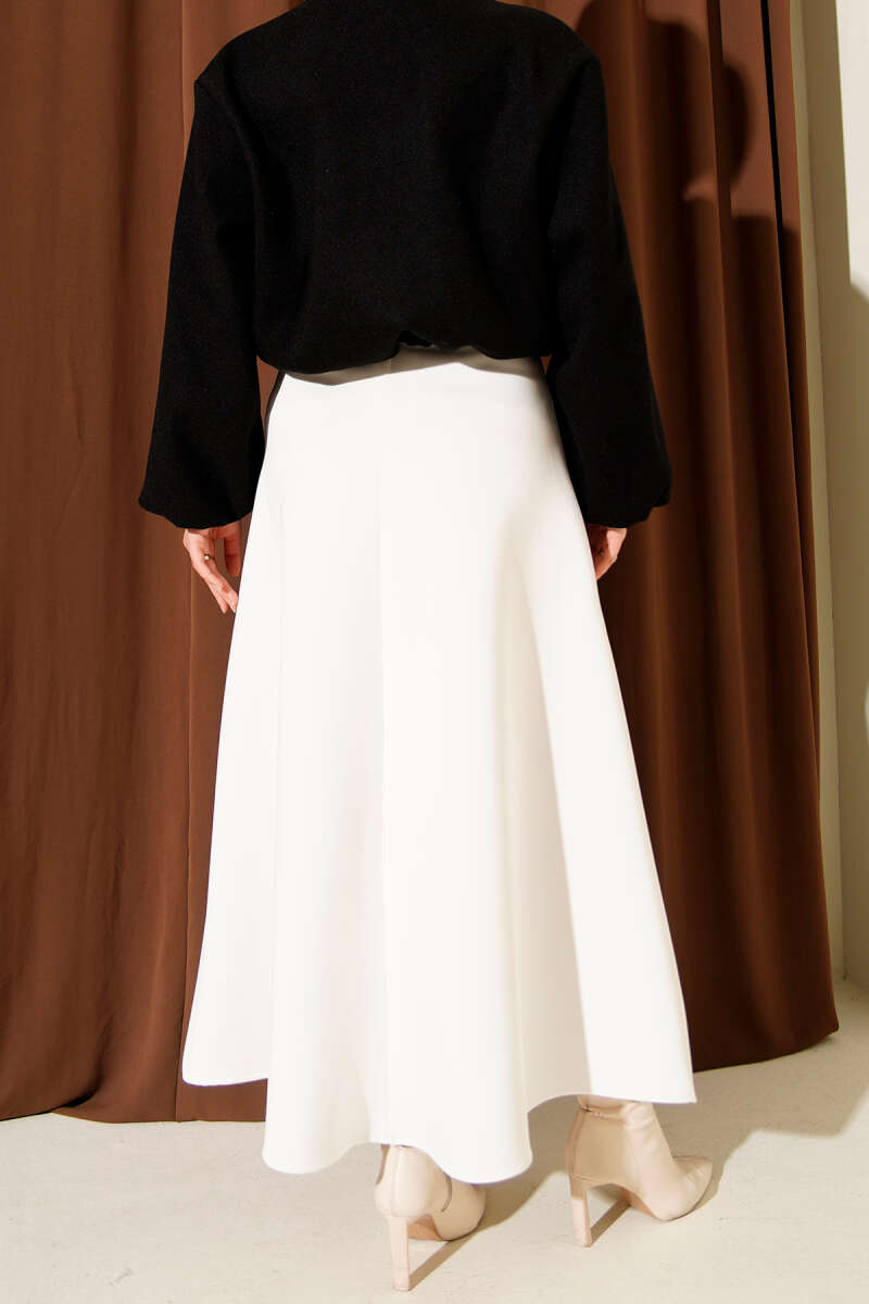 Basic Scuba Knit Hem Edge Skirt Ecru – Bild 3