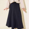 Basic Scuba Knit Hem Edge Skirt Navy Blue