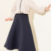 Basic Scuba Knit Hem Edge Skirt Navy Blue - الصورة 2
