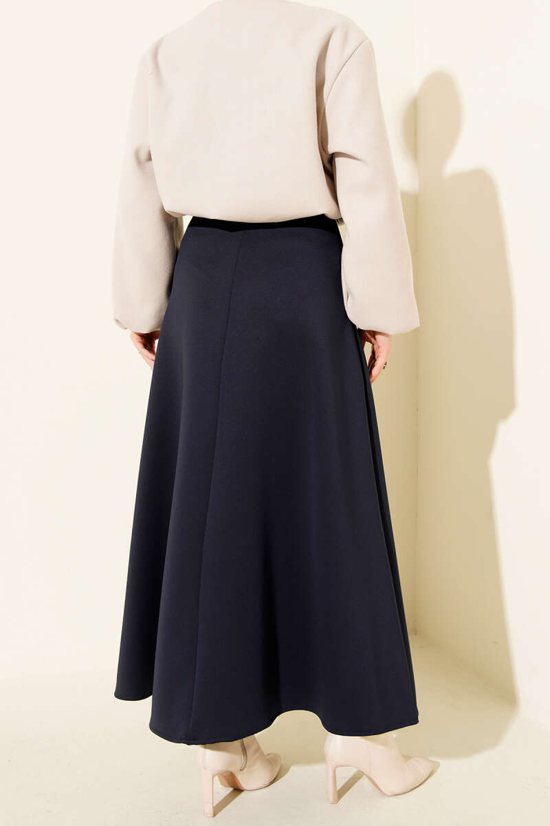 Basic Scuba Knit Hem Edge Skirt Navy Blue - الصورة 3