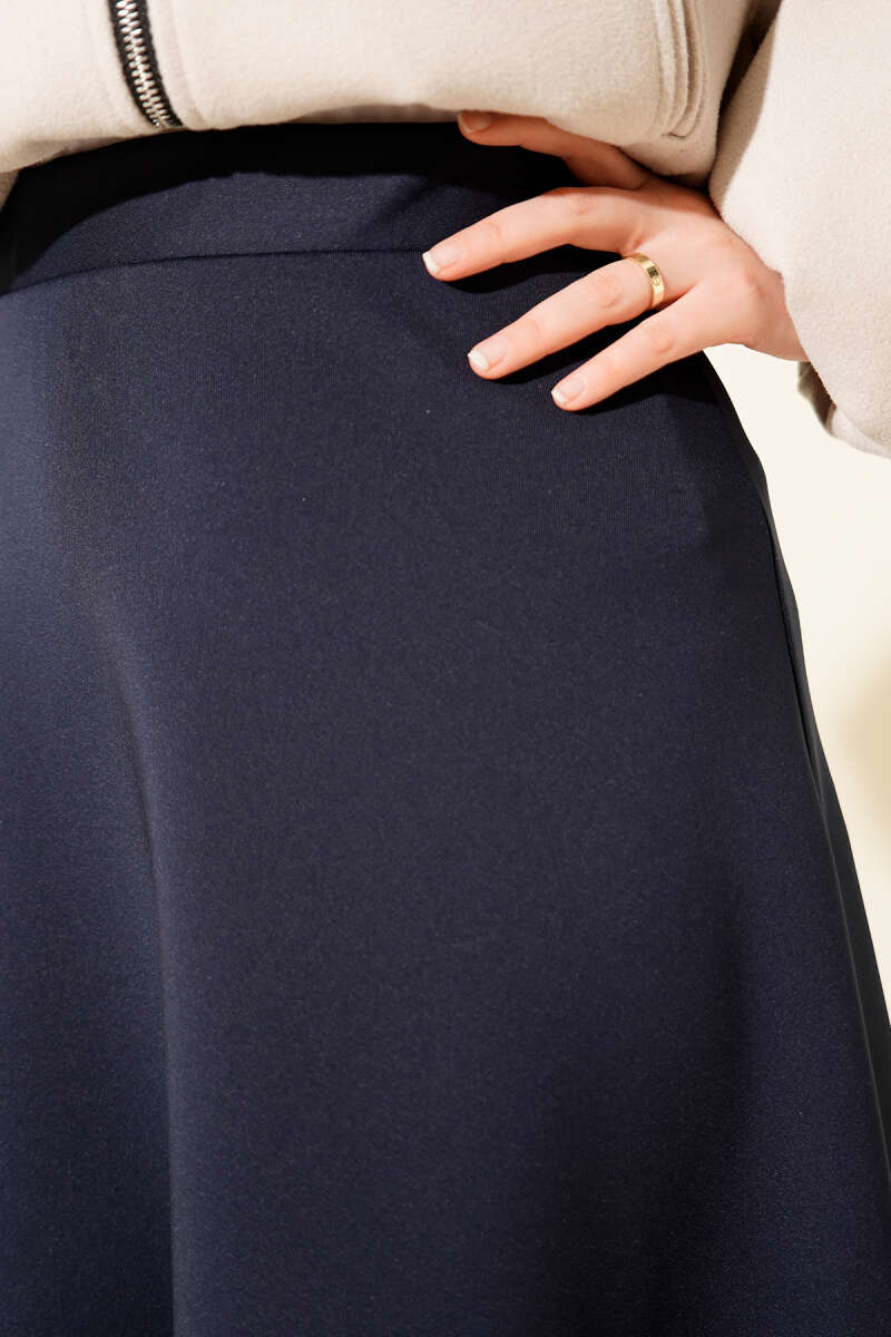Basic Scuba Knit Hem Edge Skirt Navy Blue - الصورة 4