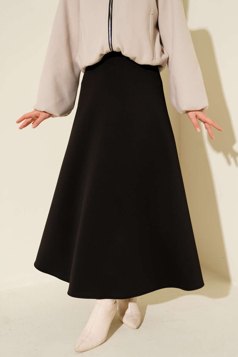 Basic Scuba Knit Hem Edge Skirt Black