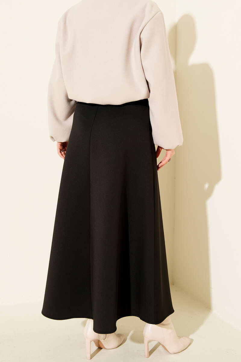 Basic Scuba Knit Hem Edge Skirt Black - الصورة 3