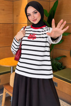 Printed Horizontal Stripe Tunic White