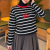 Printed Horizontal Stripe Tunic Black