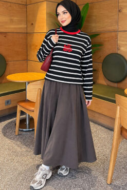 Alternative view of Printed Horizontal Stripe Tunic Black