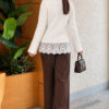 Baby Collar Lace-Detail Knitted Cardigan White - Image 4