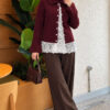 Baby Collar Lace-Detail Knitted Cardigan Burgundy - Image 2