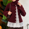Baby Collar Lace-Detail Knitted Cardigan Burgundy - Image 3