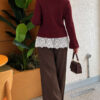 Baby Collar Lace-Detail Knitted Cardigan Burgundy - Image 4