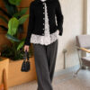 Baby Collar Lace-Detail Knitted Cardigan Black - Imagen 2