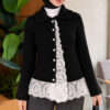 Baby Collar Lace-Detail Knitted Cardigan Black - Imagen 3