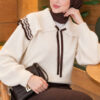 Baby Collar Knit Sweater with Ribbon Detail Beige - الصورة 3