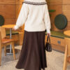 Baby Collar Knit Sweater with Ribbon Detail Beige - الصورة 4