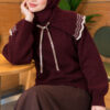 Baby Collar Knit Sweater with Ribbon Detail Burgundy