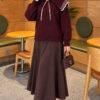 Baby Collar Knit Sweater with Ribbon Detail Burgundy - Image 2