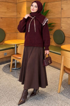 Alternative view of Baby Collar Knit Sweater with Ribbon Detail Burgundy