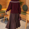 Baby Collar Knit Sweater with Ribbon Detail Burgundy - Image 4