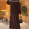 Baby Collar Knit Sweater with Ribbon Detail Brown - Image 4