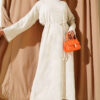 Waist-Drawstring Crew Neck Knit Dress Beige