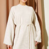 Waist-Drawstring Crew Neck Knit Dress Beige – Image 2