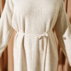 Waist-Drawstring Crew Neck Knit Dress Beige – Image 4
