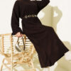Waist-Drawstring Crew Neck Knit Dress Brown