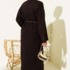 Waist-Drawstring Crew Neck Knit Dress Brown – Image 3