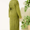 Waist-Drawstring Crew Neck Knit Dress Oil Green – Image 3