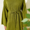 Waist-Drawstring Crew Neck Knit Dress Oil Green – Image 4