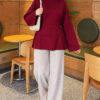 ⁦Waist-Drawstring Velvet Tunic Burgundy⁩ - الصورة ⁦2⁩