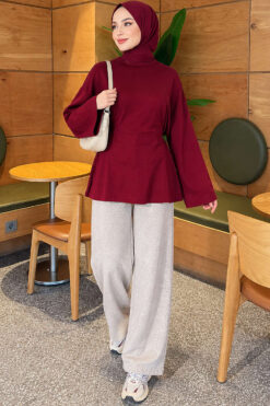 Alternative view of Waist-Drawstring Velvet Tunic Burgundy