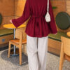 ⁦Waist-Drawstring Velvet Tunic Burgundy⁩ - الصورة ⁦3⁩