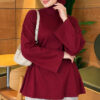 ⁦Waist-Drawstring Velvet Tunic Burgundy⁩ - الصورة ⁦4⁩