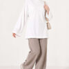 Waist-Drawstring Velvet Tunic Ecru - immagine 2
