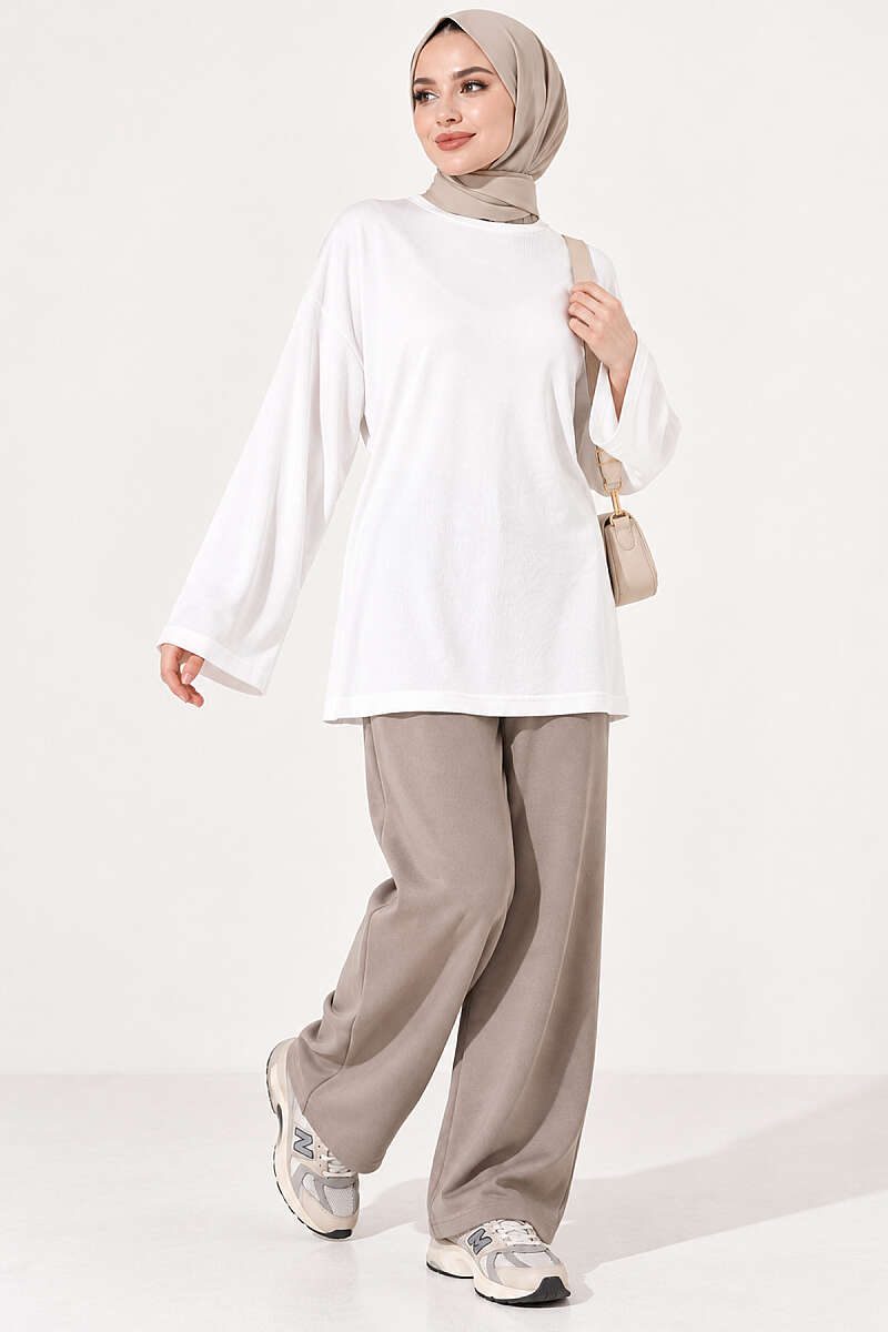 Waist-Drawstring Velvet Tunic Ecru - immagine 2