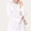 Waist-Drawstring Velvet Tunic Ecru - immagine 3