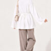 Waist-Drawstring Velvet Tunic Ecru - immagine 4