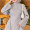 Waist-Drawstring Velvet Tunic Grey